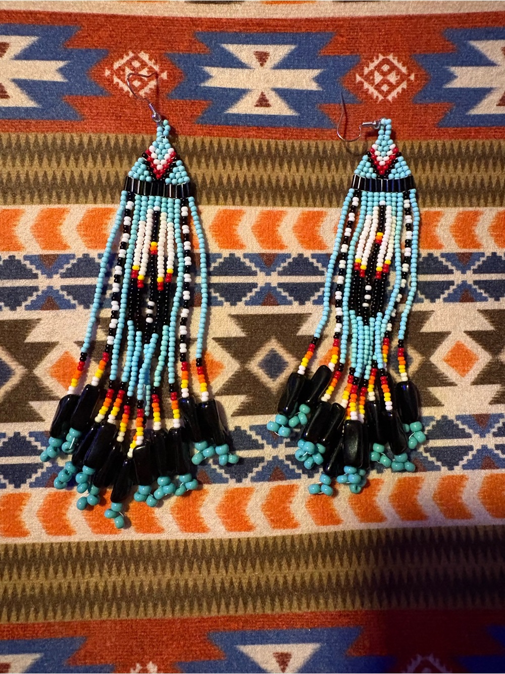 Turquoise Multi-Color Beaded Fringe Earrings
